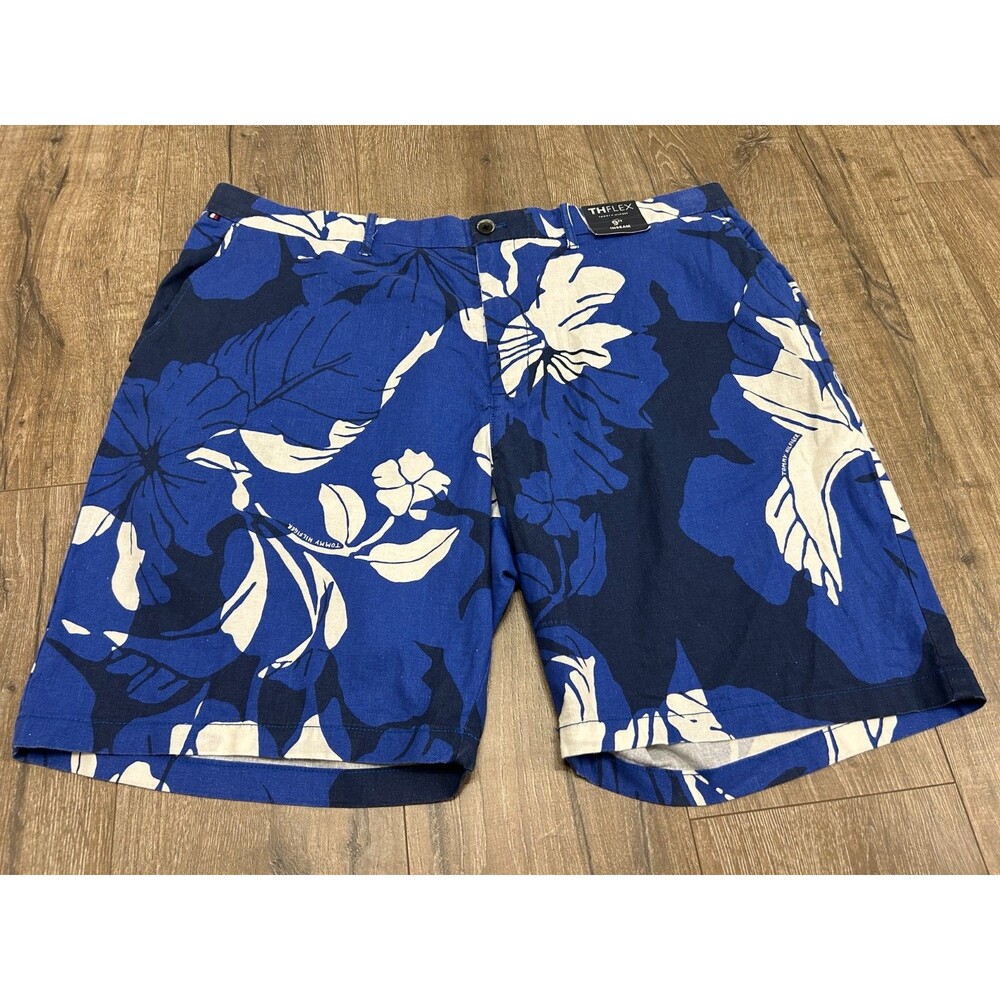 Tommy Hilfiger Flex Shorts Mens 42 Blue Floral 9" Elastic Back Vacation NEW